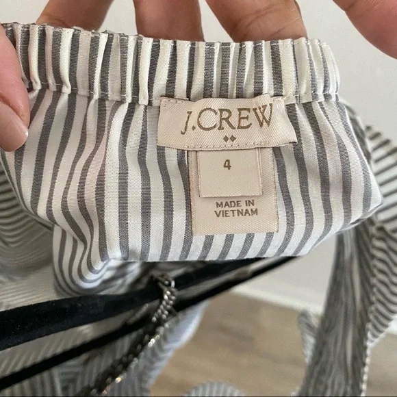J. CREW Ruffle Sleeve Shirt Blouse Gray White - Picture 4 of 4